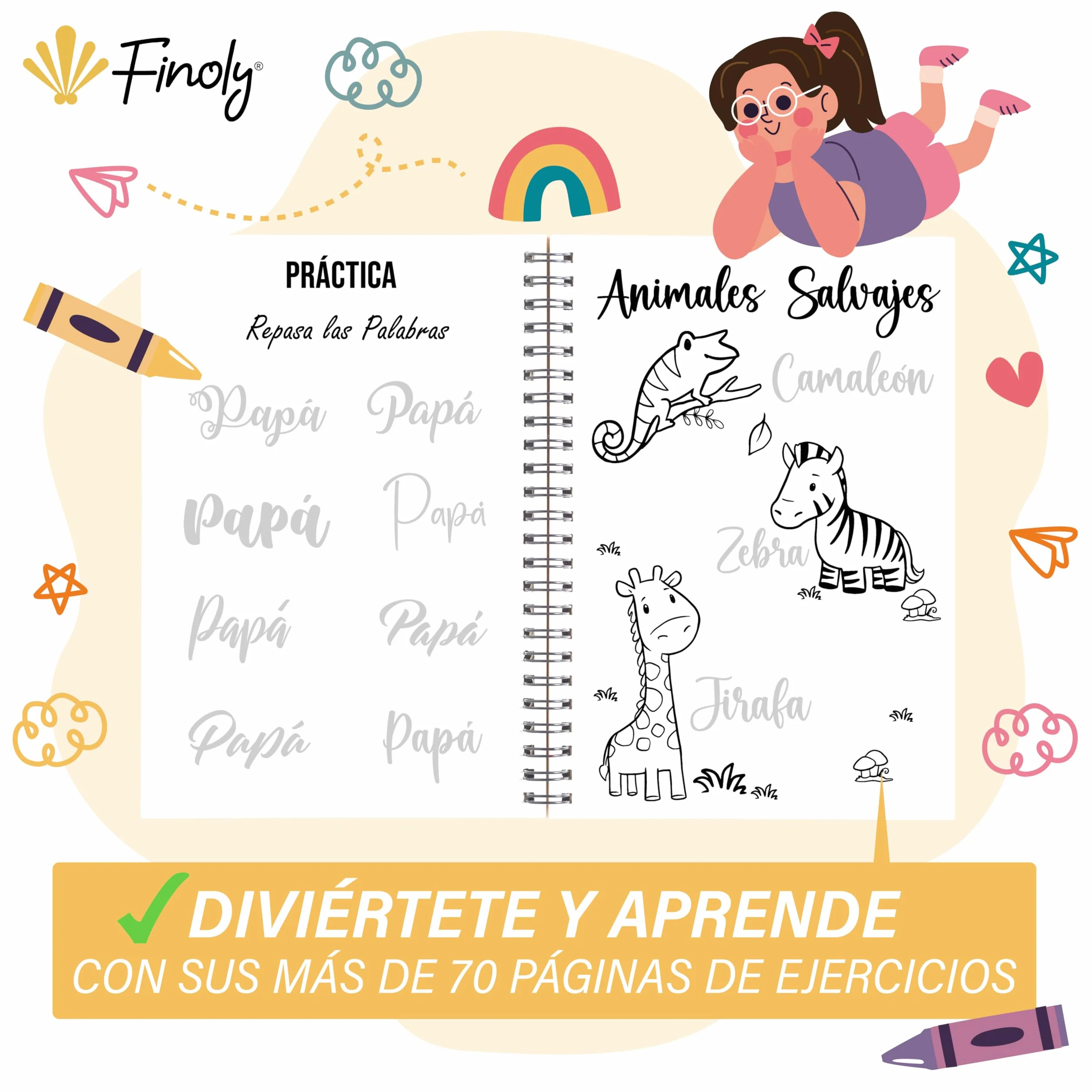 Finoly Cuaderno Lettering para Niñas Niños Principiante Colorear