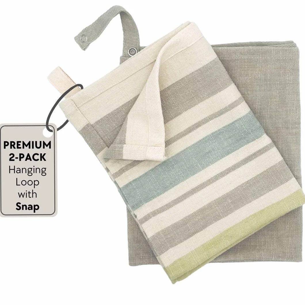 Toallas de cocina grandes de alta calidad, (paquete de 2), 29 x 19 pulgadas, juego decorativo 100% algodón con lazo para colgar y broche, duraderas y absorbentes, toallas de cocina