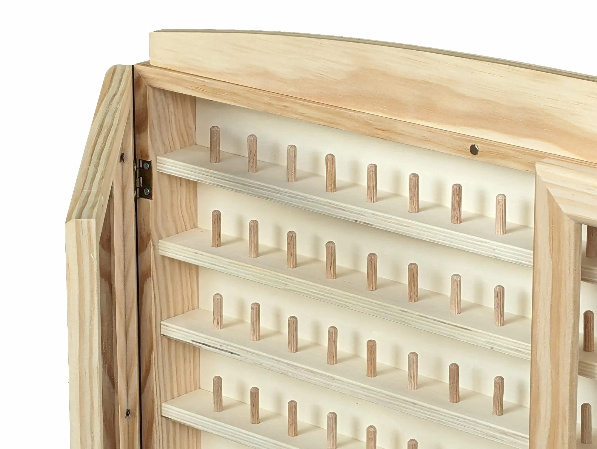 GRECA Vitrina Colecciones dedales. 2 Puertas. Capacidad: 144 dedales. Medidas (Ancho/Fondo/Alto): 60 * 6 * 54 cms. En Madera de Pino en Crudo. para Pintar.. Altura Entre baldas: 4,5 cms.