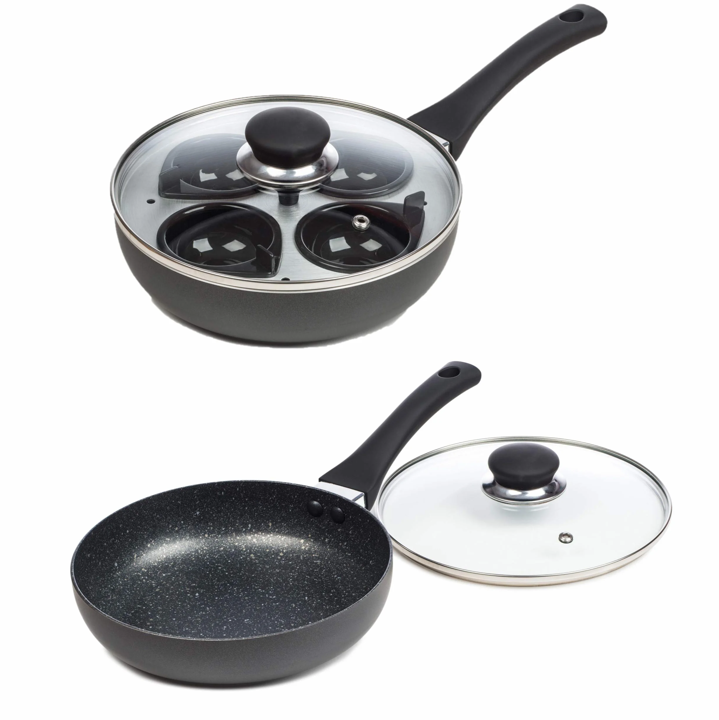ChefMate Juego de sartén de 20 cm con 4 tazas para huevos antiadherentes y para escalfar huevos - Apto para inducción - Multicolor - 0,75 L - 0,97 kg