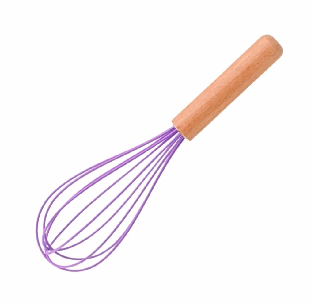 Varillas Cocina Espumador De Leche Batidor De Huevos De Silicona Manual con Mango De Madera For Cocinar Batidor De Huevos con Globo Clásico Batidora De Leche(Purple)