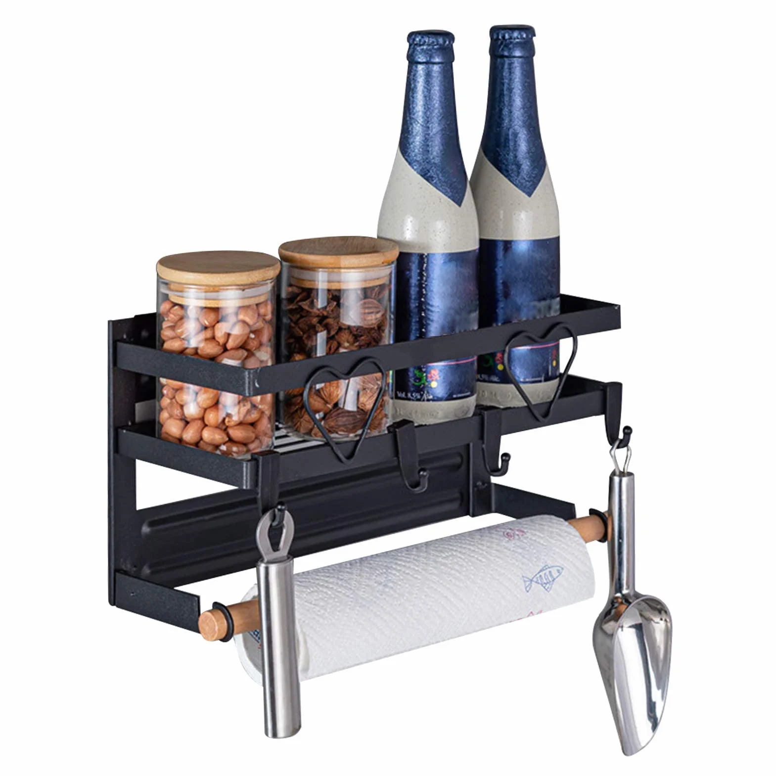 Estante magnético para especias para nevera con soporte para toallas de papel, estante montado en la pared, almacenamiento de especias y dispensador de rollos de cocina para baño