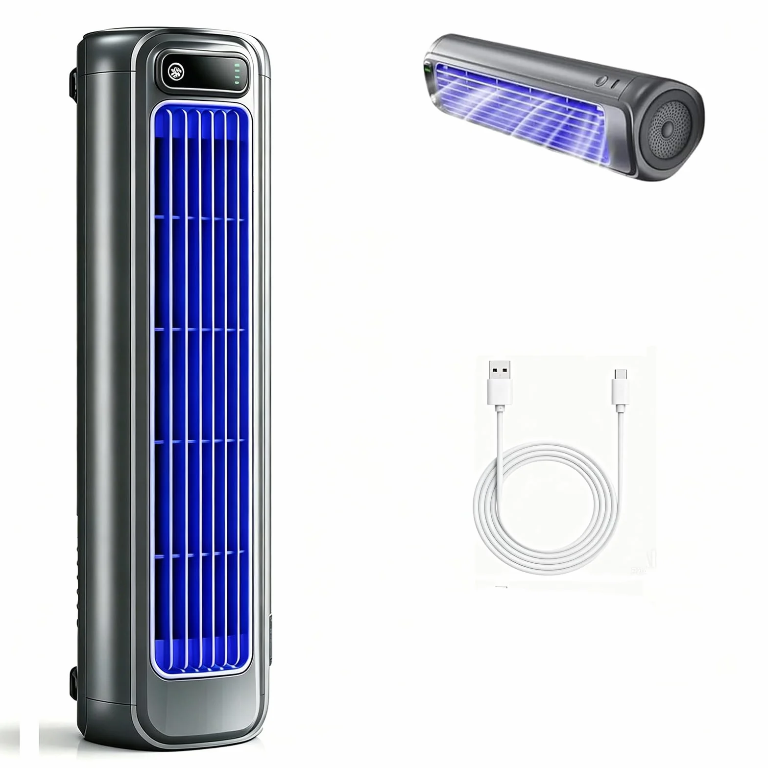 Enfriador de aire portátil, 3 ajustes de velocidad, flujo de aire circulante, funcionamiento silencioso, ahorro de energía, pantalla LCD, recargable por USB, montaje en pared sin perforación, para
