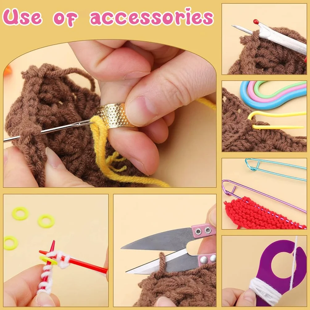 Samyuktha Juego de 109 ganchos de ganchillo, juego de ganchos de ganchillo con funda, ganchos ergonómicos de colores y accesorios de aguja de ganchillo, kit de agujas de ganchillo para principiantes y