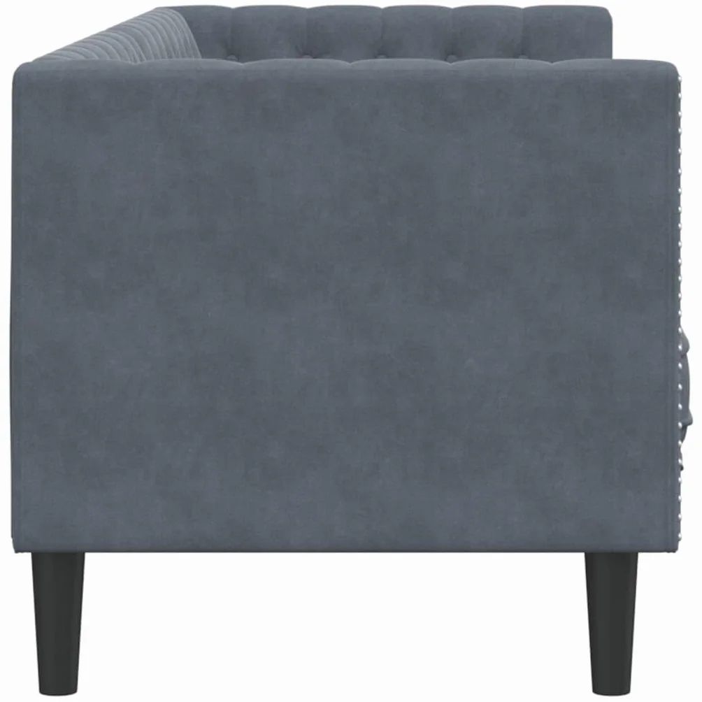 vidaXL Sofá Chesterfield 3 plazas con Cojines Terciopelo Gris Oscuro
