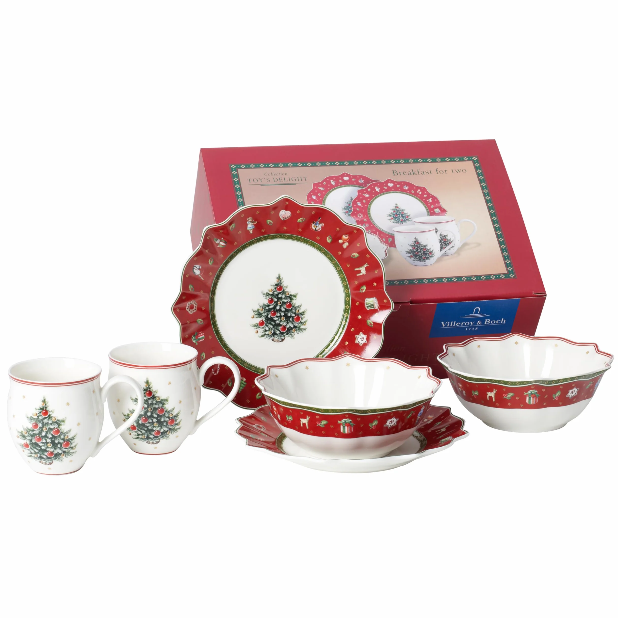 Villeroy & Boch 1485857281 Toy's Delight Breakfast for Two Servicio de desayuno para 2 personas, Porcelana Premium, Rojo, Juego de 6 piezas