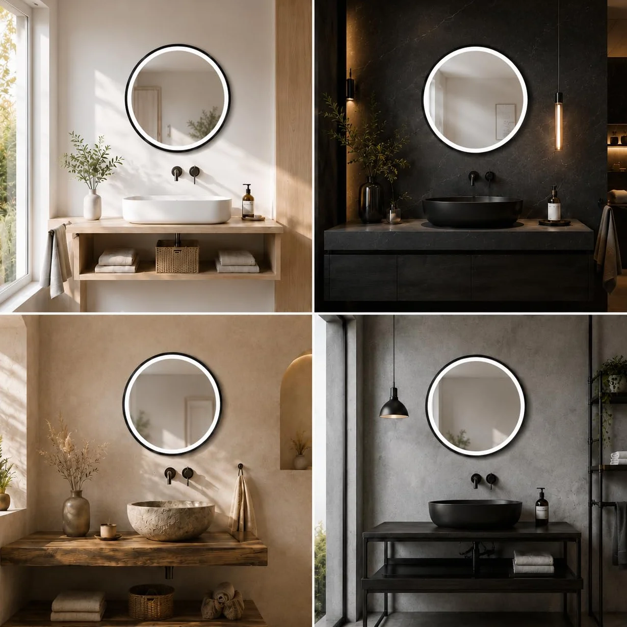 Talos Espejo de baño con iluminación de 60 cm, LED Blanco Neutro, Marco ABS Negro, protección contra Salpicaduras IP24