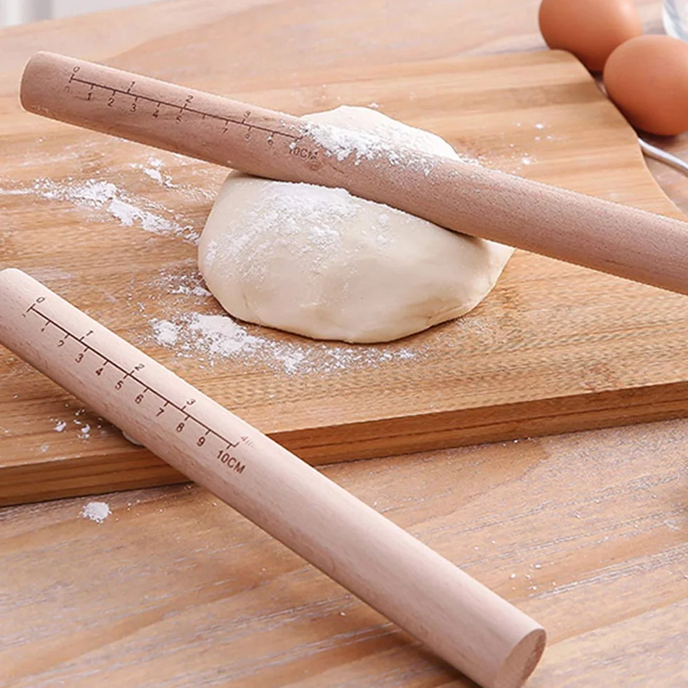 Rodillo de pastelería, rodillo de madera, Rodillo de amasar de madera premium for hornear, pizza y masa - 9,8 pulgadas