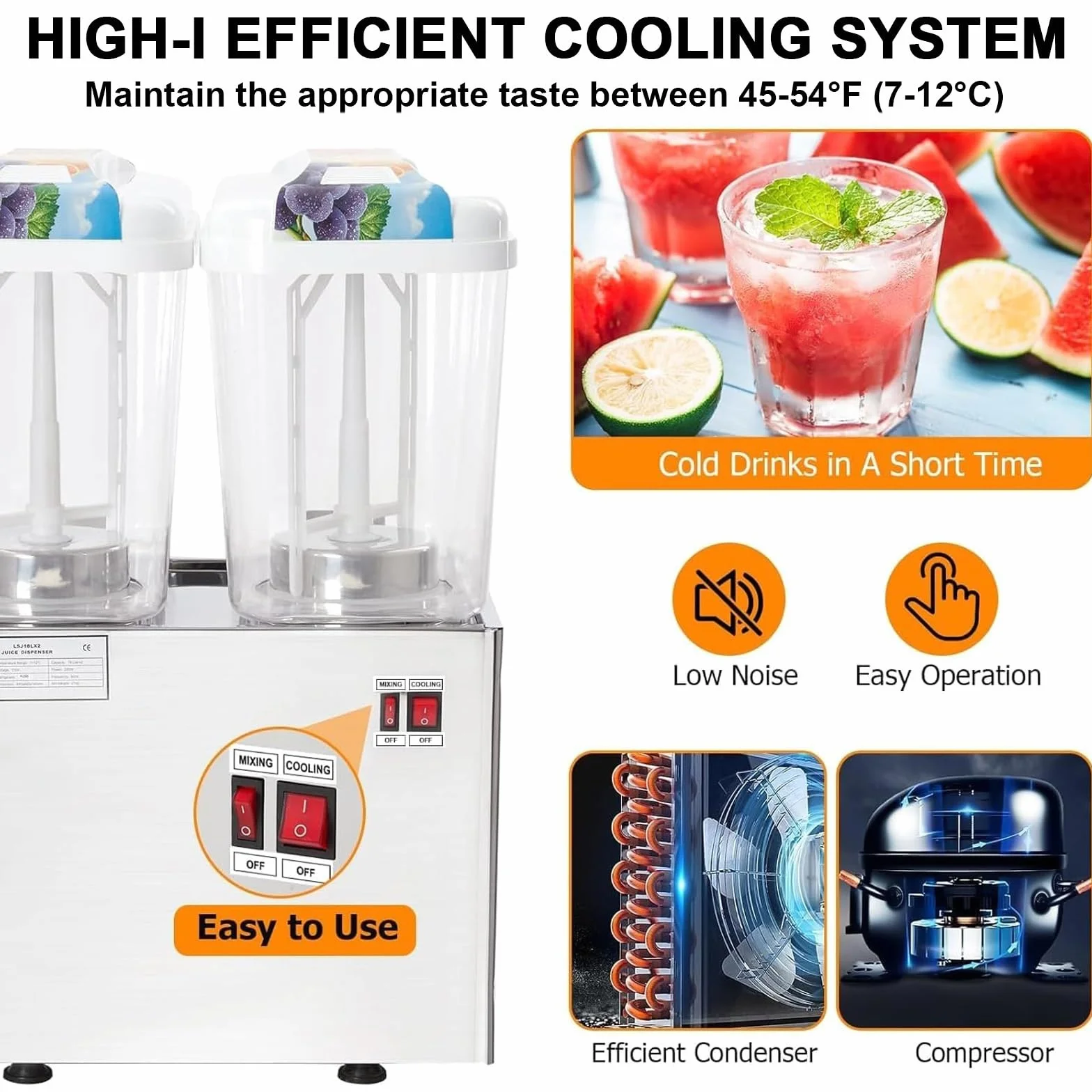 Dispensador de jugo de acero inoxidable de 18 litros, dispensador de bebidas refrigerado de 280 W para restaurante, barra de jugos, uso doméstico