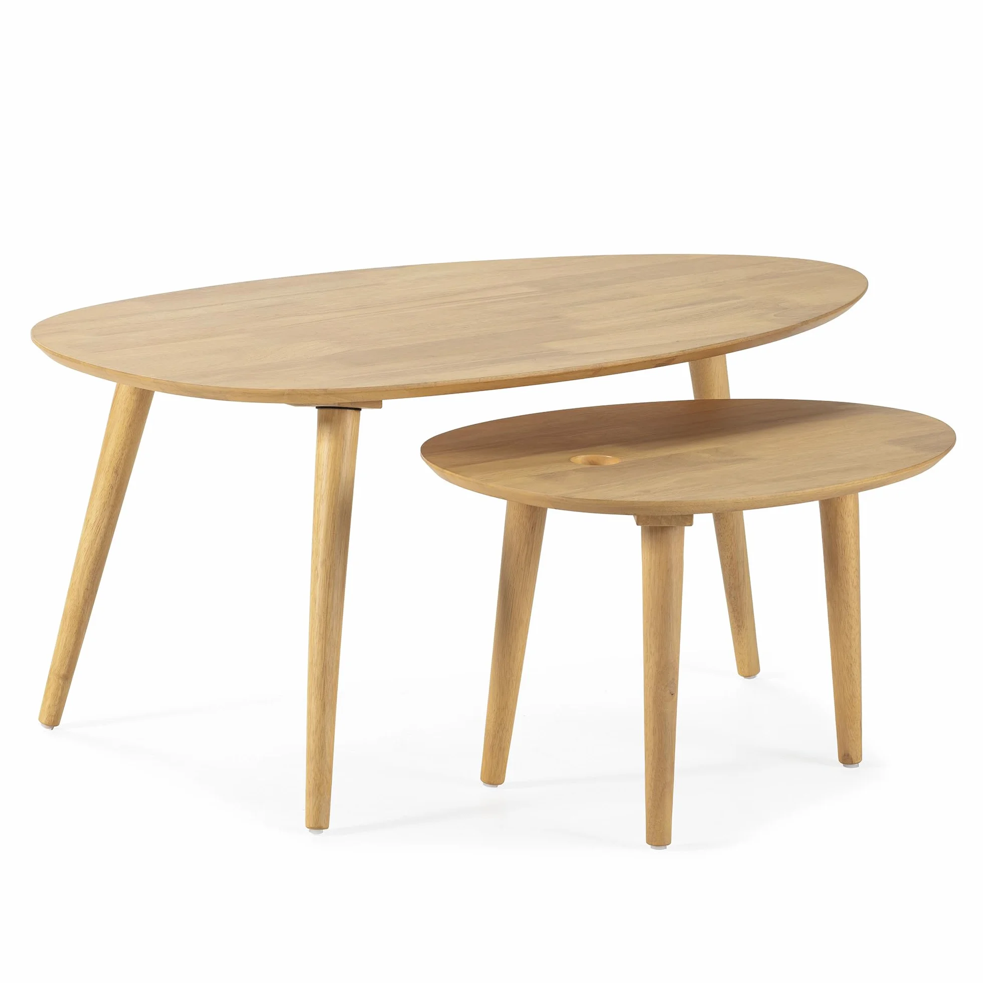 HOMN LIVING Juego 2 mesas Centro Eclipse Color Roble, Madera Maciza, 100 cm (Ancho) 60 cm (Profundo) 45,5 cm (Altura)