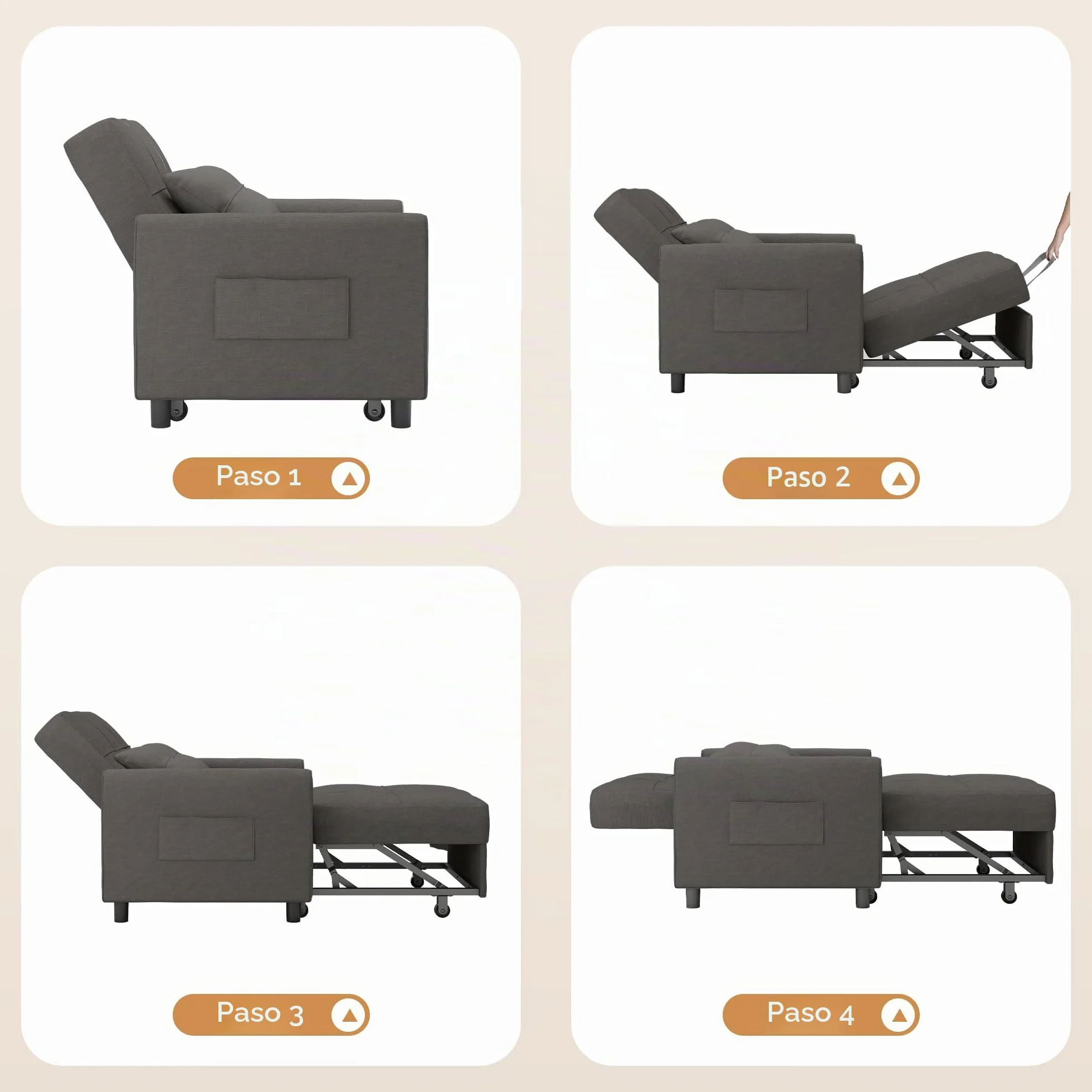 Bealife Sillón Relajante, sillón Cama con Respaldo Ajustable, sillón Cama Individual, sillón reclinable para salón, Dormitorio, balcón y Oficina(Gris Oscuro) (Dark Grey)