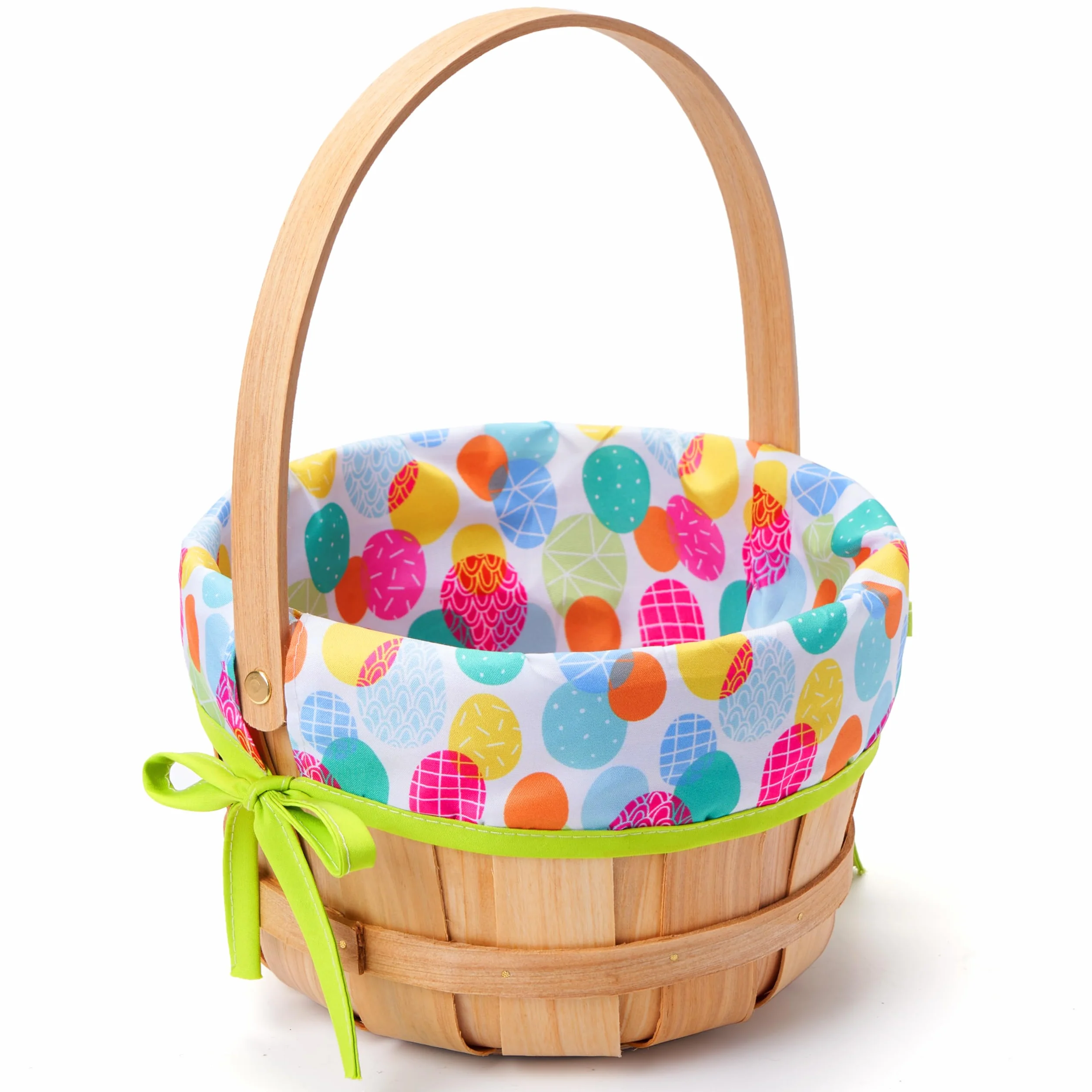 JOYIN Cesta de madera de Pascua con forro, cubos de madera portátiles con mango plegable, huevos de Pascua, dulces, contenedor de almacenamiento de recuerdos de fiesta, cesta de regalo vacía para caza