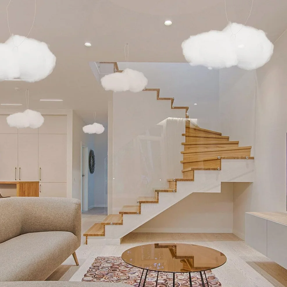 HOMSFOU 4 Piezas Nubes decoración de Techo Colgante Nube Brillante Flotante Algodón Artificial 3D