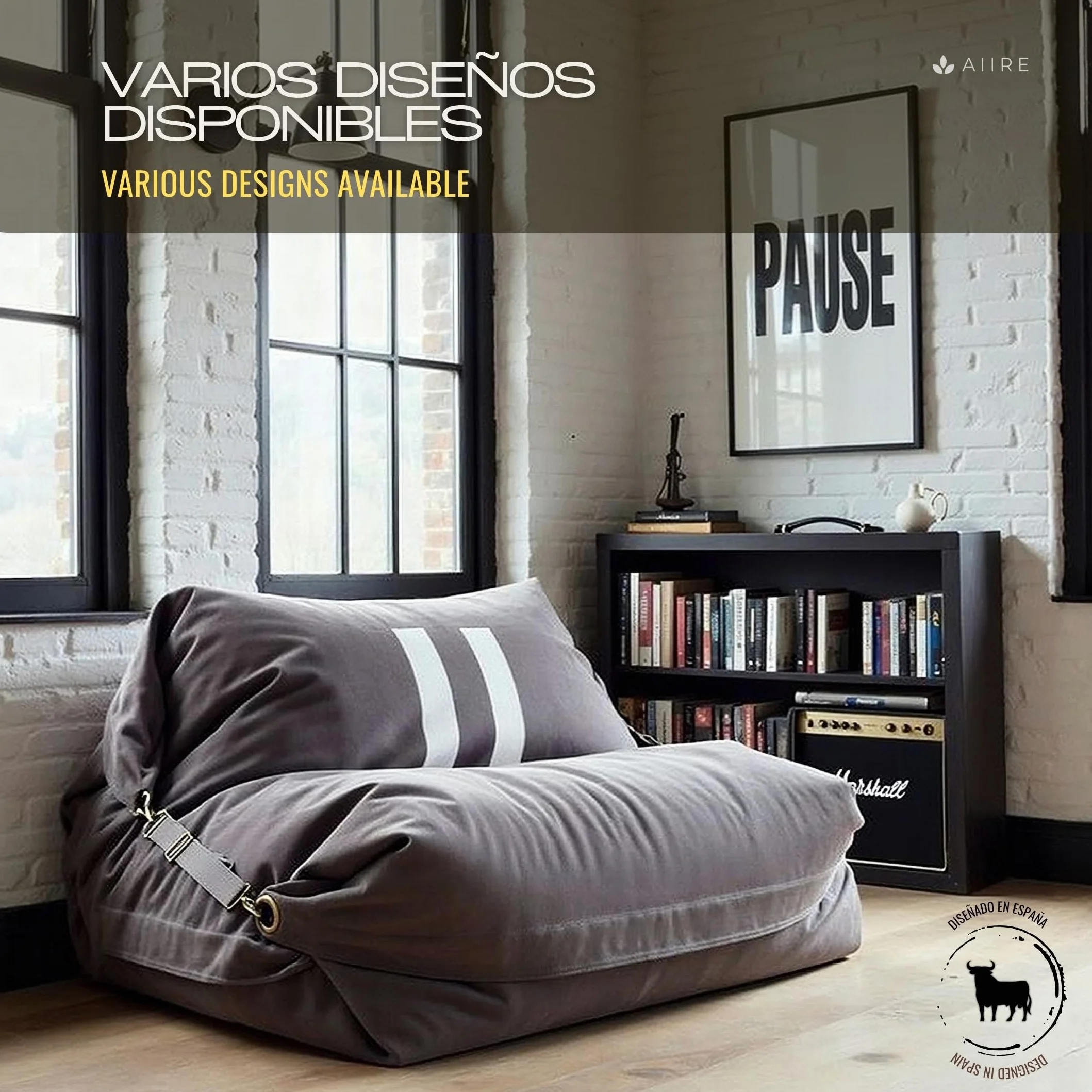 Aiire Sillón Puff con Relleno Incluido - Sofa Puf Gigante Moderno en Algodón Premium - Funda Desenfundable y Lavable - Bean Bag Chair para Jóvenes y Adultos - Puffs XXL [180x140]
