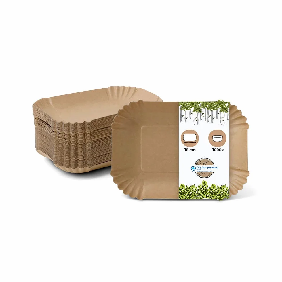 BIOZOYG Cuenco de cartón 18 x 13 x 3 cm I plato para snacks marrón de cartón reciclado para papas fritas, currywurst, etc. I reciclable - ecológico I cuencos rectangulares 1000 unidades