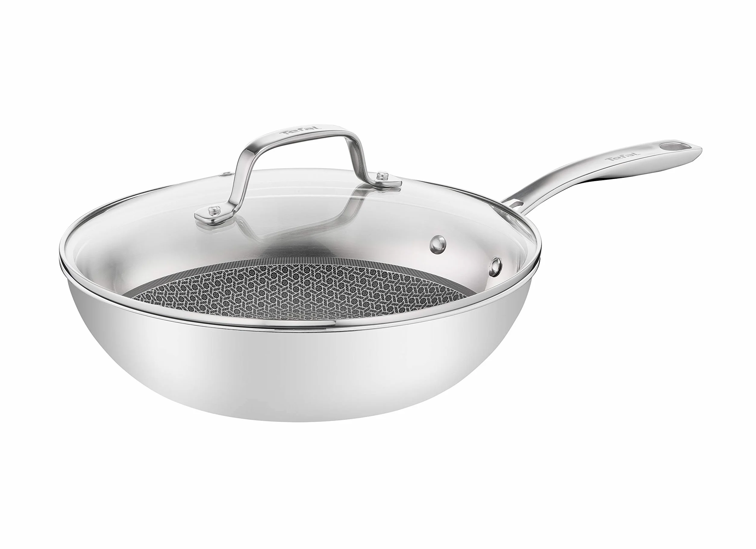 Tefal Eternal Mesh E49716 Sartén wok, 28 cm, cierre de malla seguro y resistente a los arañazos, sartén de tres capas, apta para inducción, acero inoxidable