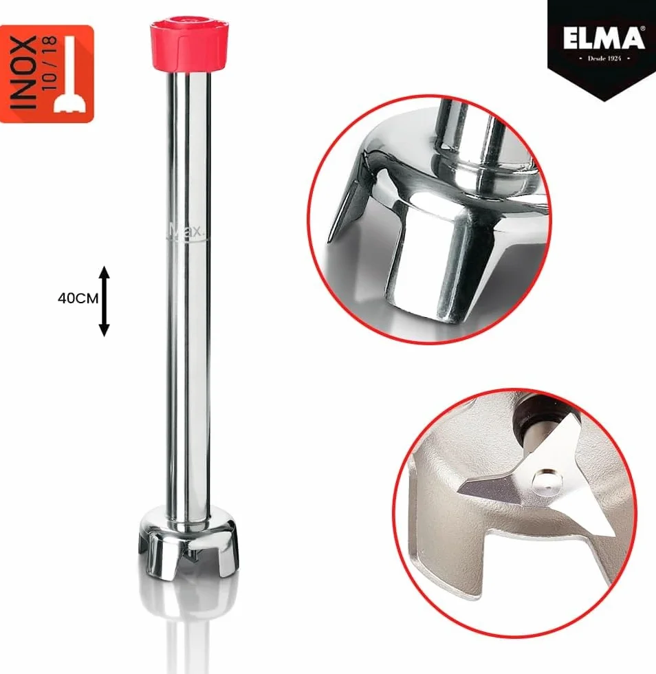 ELMA Batidora de Mano Profesional, Brazo Triturador de Acero Inoxidable de 40 cm Extraíble | Motor Potente de 450W, Velocidad Variable, Ideal para Hostelería y Cocinas Industriales, Color Rojo