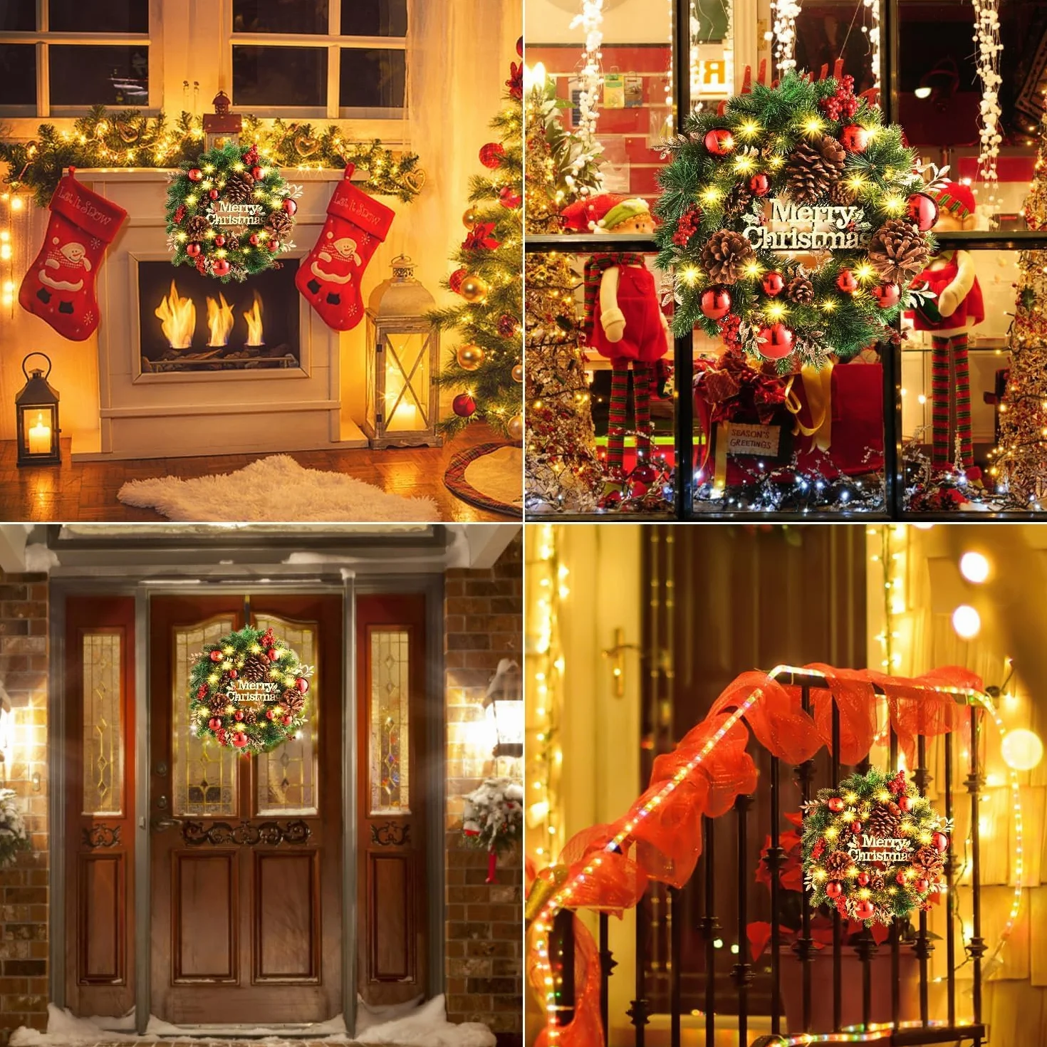Avoalre 40CM Corona Navidad con Luces 40 Leds, Adorno de Guirnalda de Navidad 8 Modos y Función de Temporización Decoración Navidad para Puerta, Árbol, Pared, Ventana