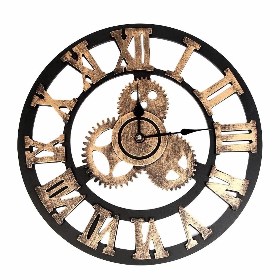 Reloj De Pared Estilo Industrial Grande Reloj Retro Steampunk Europeo Gear Wall Decoración para El Hogar