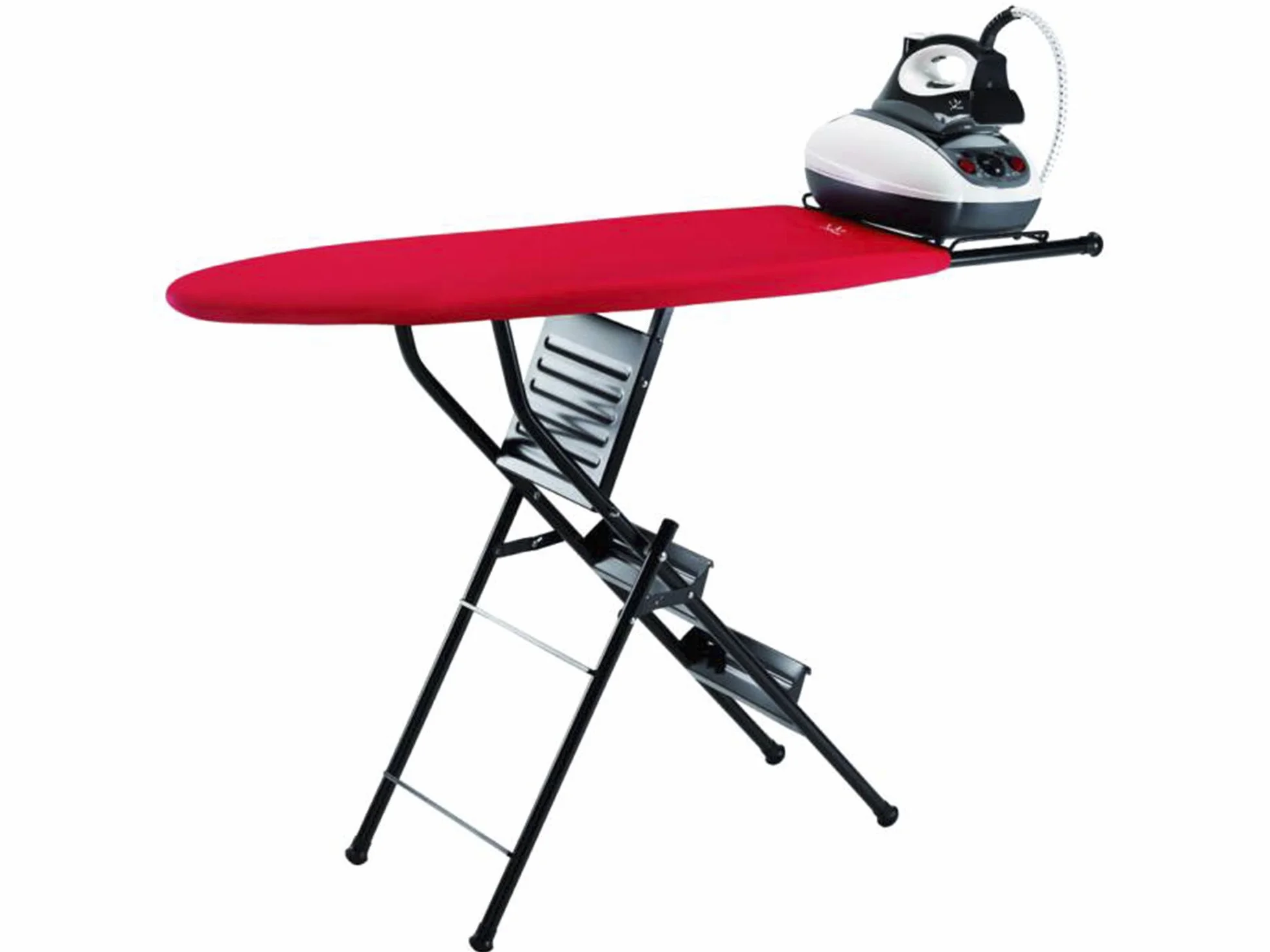 JATA HOGAR 848S - Tabla de planchar plegable y escalera plegable de 3 peldaños. Fácil conversión. Altura escalera: 70 cm. Medidas tabla plegada: 36 x 11 x 146 cm. Reposa Planchas. Gran estabilidad