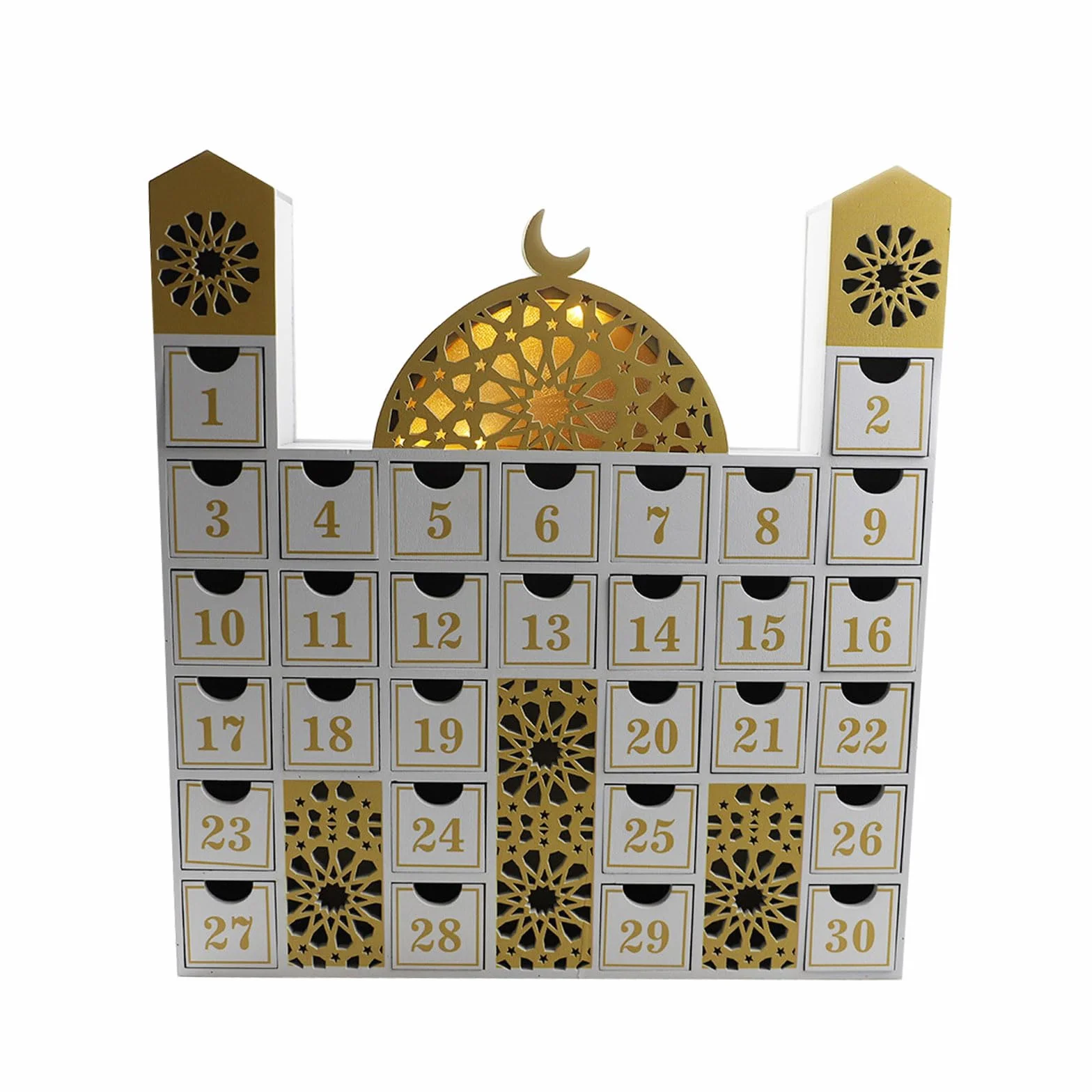 Eid - Calendario de cuenta regresiva de madera con luz LED, calendario de Adviento para niños y adultos, decoración del hogar, regalo de fiesta, calendario de Adviento