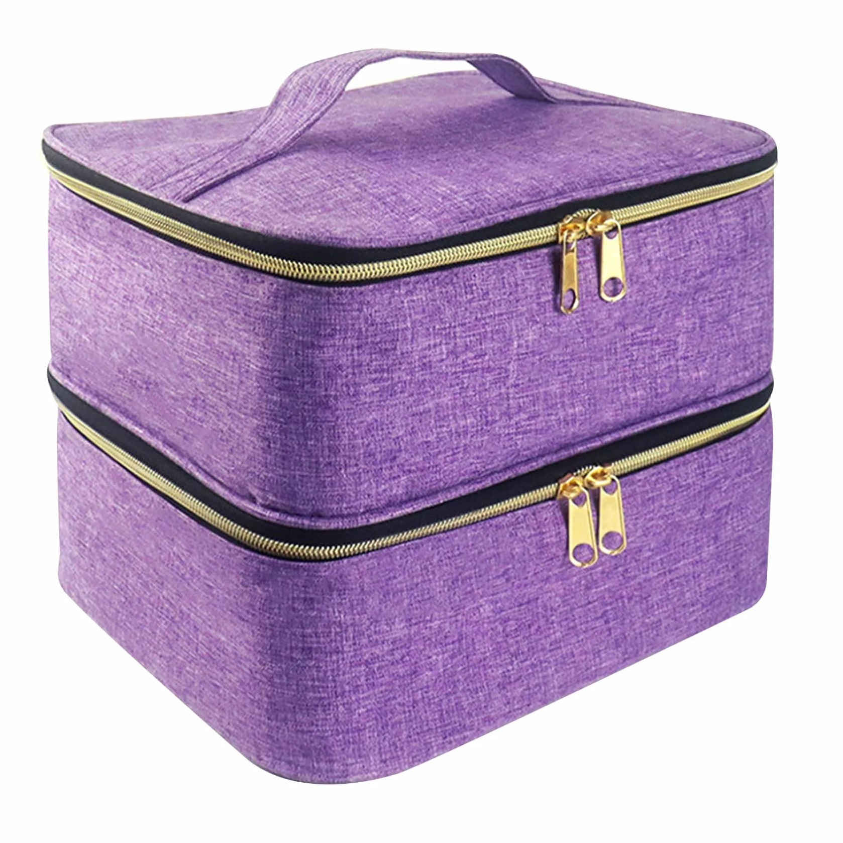 Caja de costura grande de 2 capas con asa y cremalleras, elegante estuche de almacenamiento morado para hilos de coser, agujas y accesorios, perfecto para entusiastas de las manualidades
