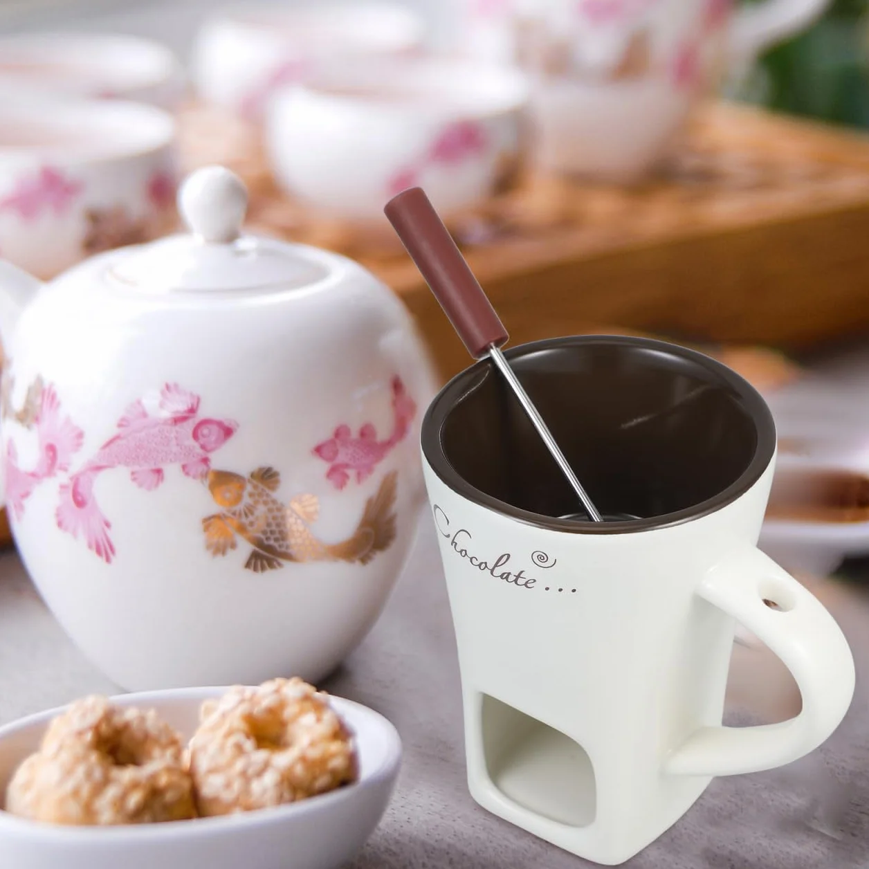 Garneck 2 Juegos Olla multifunción Chocolate Fondue Mini Olla cerámica Calentador Queso