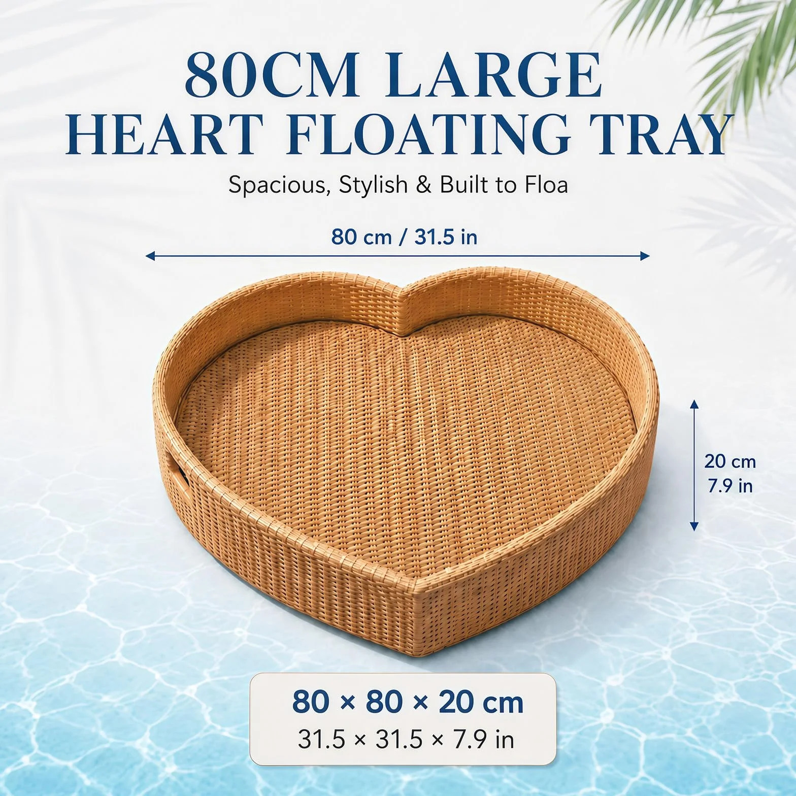 BANGBANGJI Bandeja Flotante Efecto Ratán para Resorts de Verano White | Bandeja flotante de ratán con acabado cuidado, espaciosa para bebidas, desayunos, fruta & accesorios