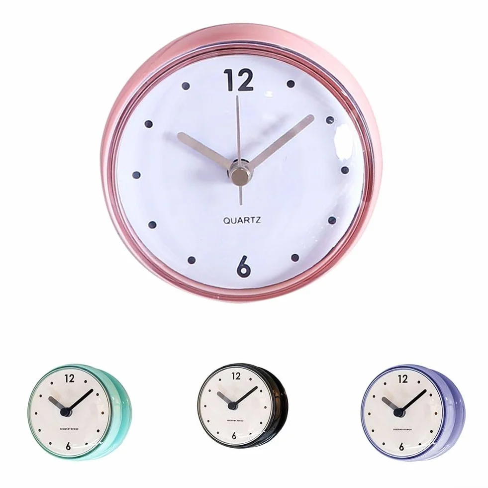 Reloj de Pared de Cuarzo Impermeable Antivaho Pequeño 7.5 cm Baño Espejo Ventosa