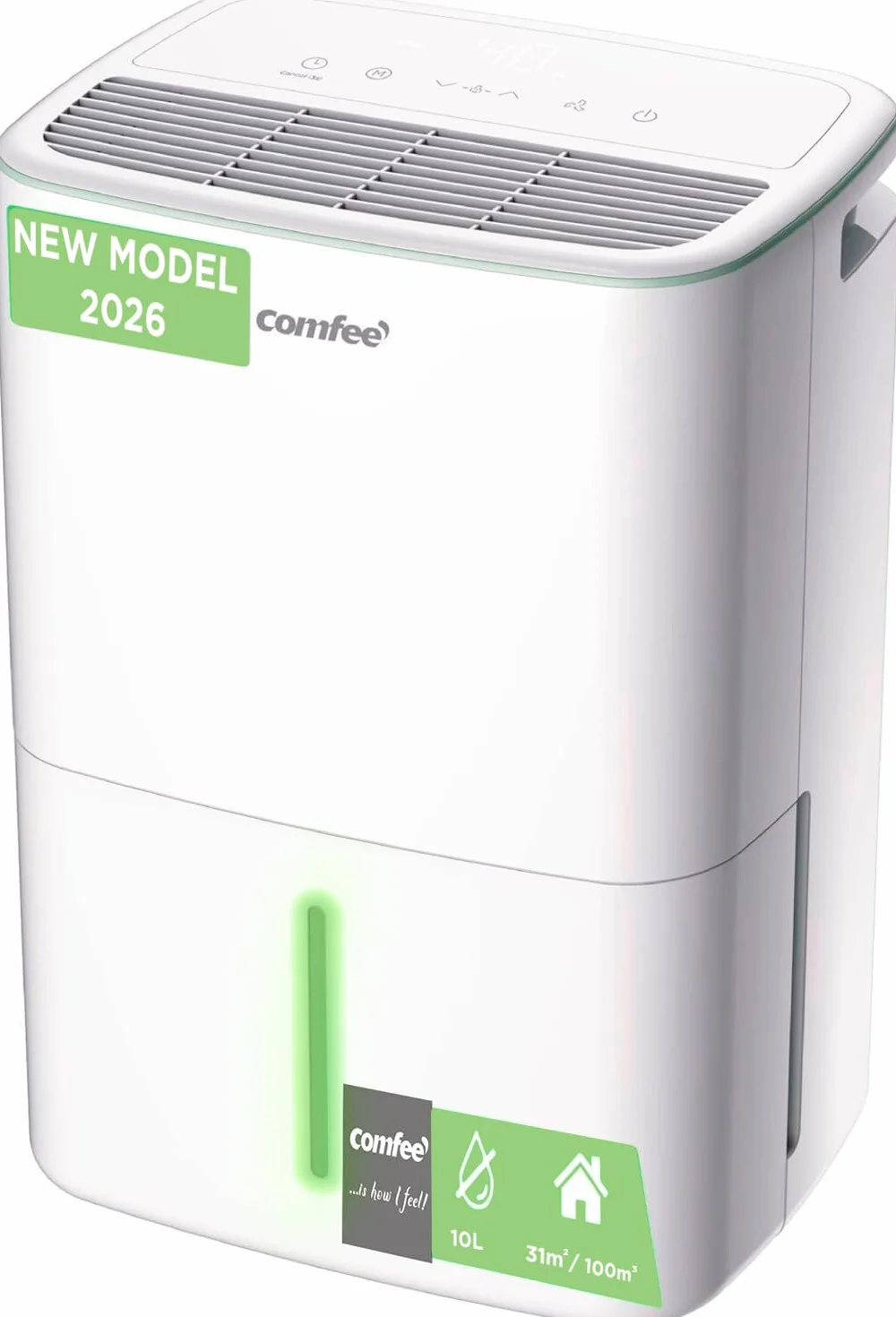 COMFEE' Deshumidificador de Humedad 10L Silencioso | Modo Secado de Ropa y AUTO - Deshumificador Compacto y de Bajo Consumo con Drenaje Dual | Ideal en habitaciones hasta 31m2/100m3 - Aqua Dry 2026