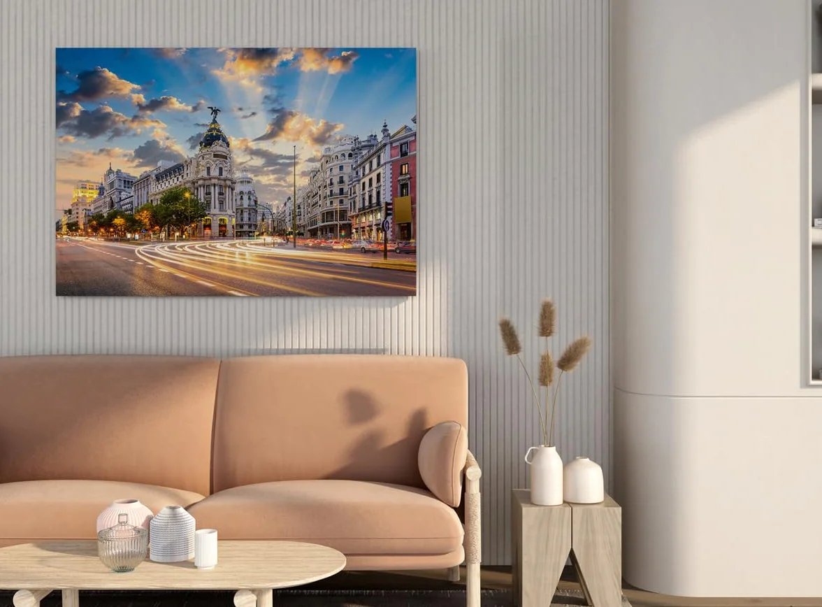 Calle de Alcalá de Madrid - Fotografía Urbana | Cuadro Canvas Wall Art | Impresión Giclée lienzo algodón puro | Bastidor 3cm | 55x75cm