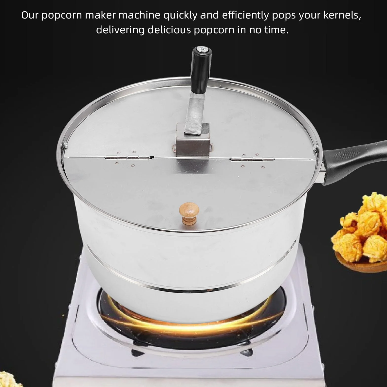 Topiky Máquina para Hacer Palomitas de Maíz de Acero Inoxidable, Manivela Manual para Palomitas de Maíz para Gas y Electricidad, Máquina Casera de de para Noche de Cine, Fácil de Limpiar y Compacta