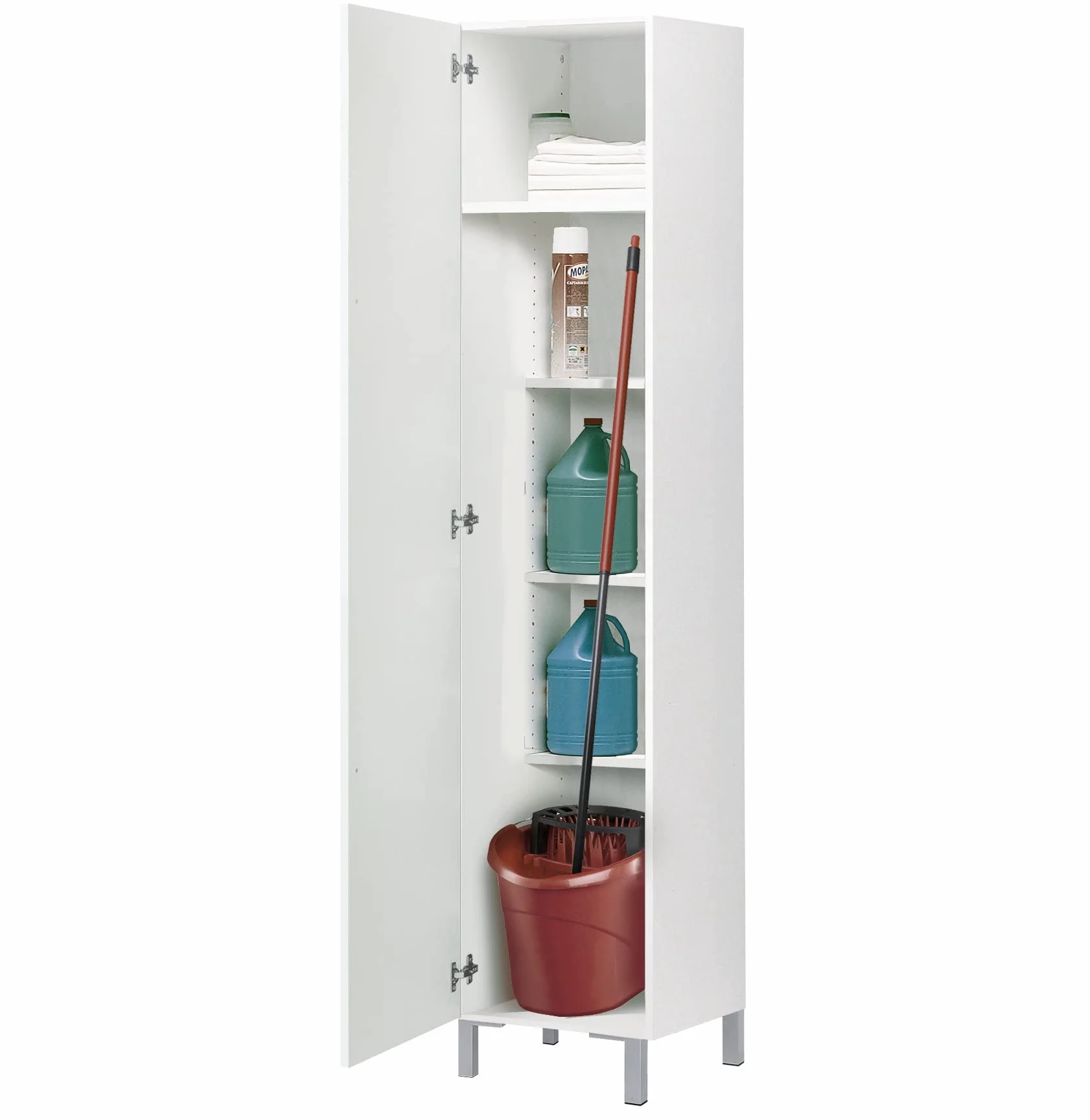 Buyqualia Armario Multiusos estantes y una Puerta en Color Blanco Alto 188 / Ancho 42 / Fondo 35