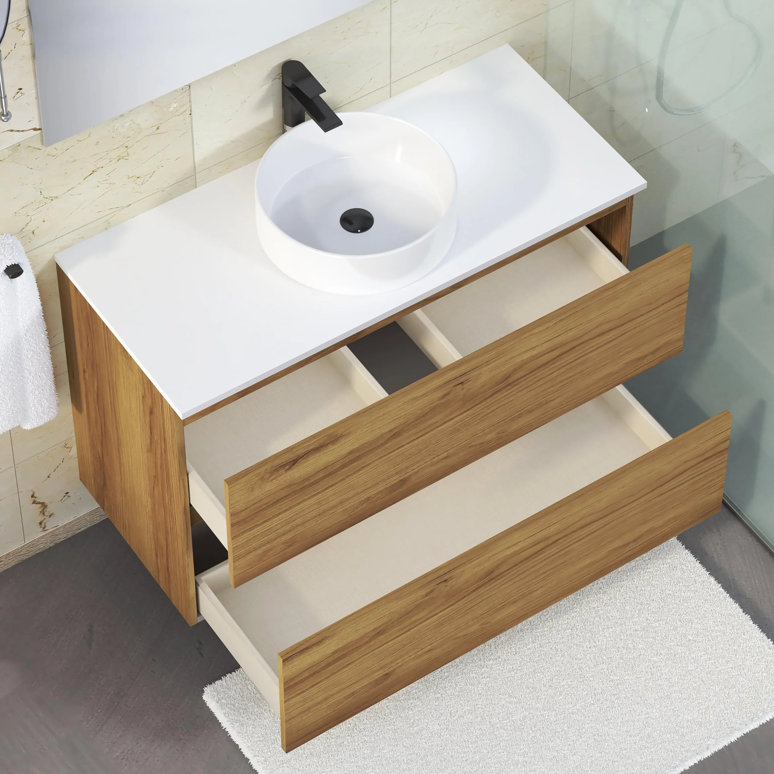 Baikal Encimera de Madera para Baño, en Melamina 16mm. Tablero para Mesa. Varios Acabados y Medidas. Combinable con Cualquier Mueble Modular de Marca