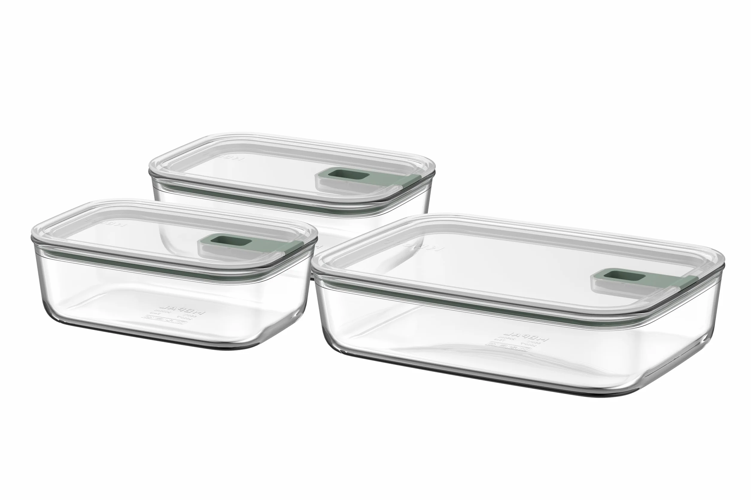 Mepal - Táper de cristal EasyClip 3 piezas - Caja de almacenamiento con tapa y cierre deslizante - Apto para microondas, vaporera, horno, frigorífico y congelador - 2x 1000 + 2250 ml - Nordic sage