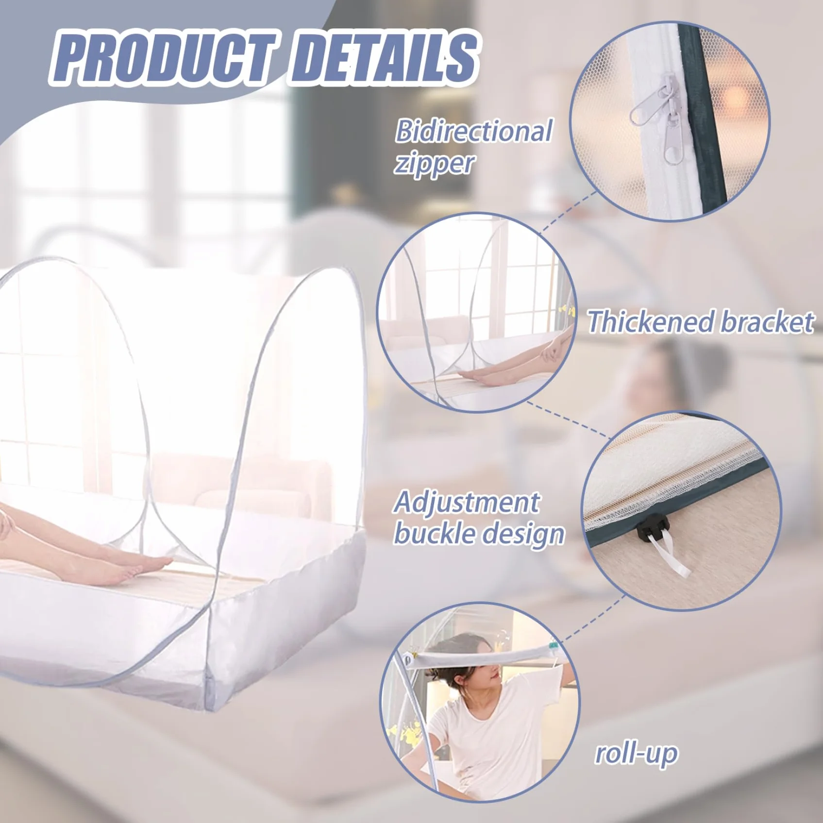 Neta de Mosquitos para la Cama 75x35x35in Pop-Up Tienda de mosquitera Transpirable Plegable con Puerta de poliéster de la Puerta con Cremallera Tienda de Malla de poliéster para Acampar, Dormitorio