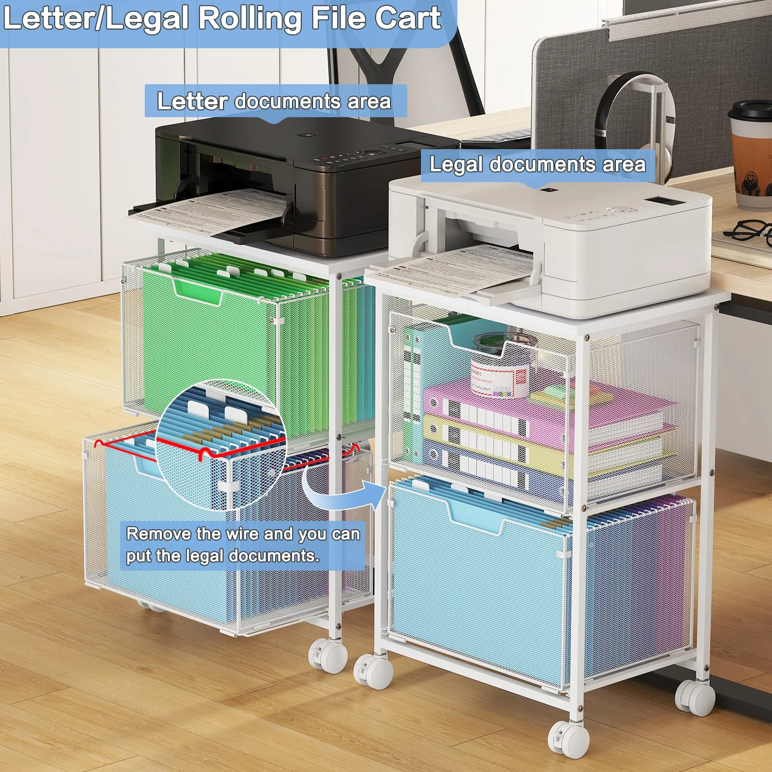 Sbanmao Archivador rodante para carta/legal, color blanco, 2 cajones, para oficina en casa