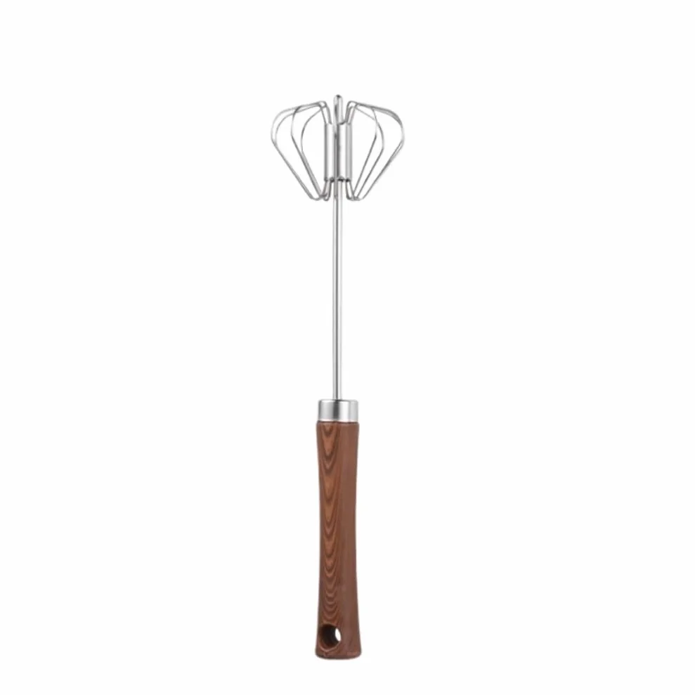 Batidor Huevos Batidora Rotativa Manual, Batidor De Huevos, Burbujeador, Grano Madera, Acero Inoxidable, Semiautomático For Hornear En Casa Utensilios Cocina(28cm)