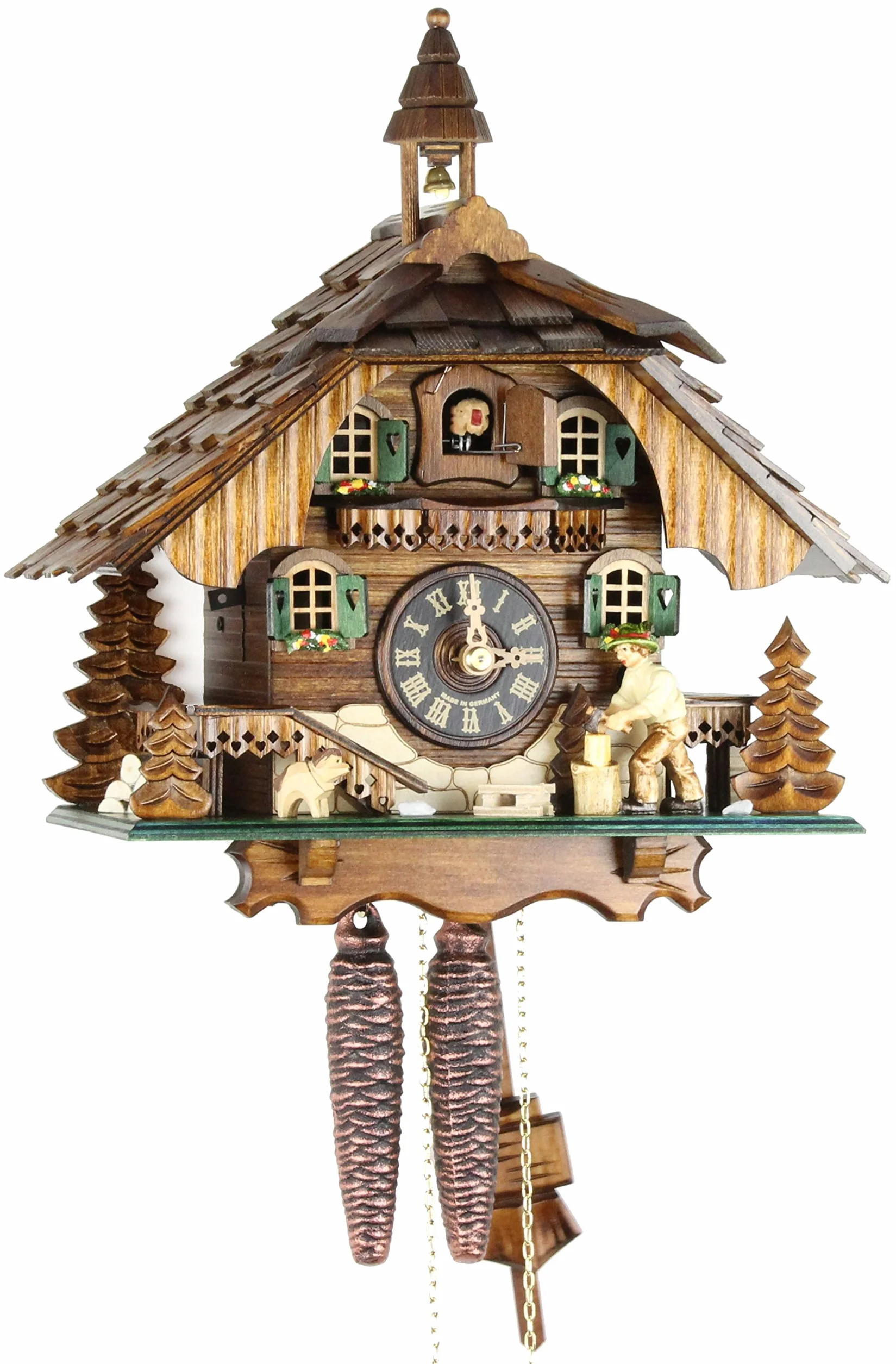 Reloj de cuco original de la Selva Negra, reloj de cuco de madera auténtica con mecanismo mecánico de 1 día NUEVO Certificado VDs casa de la Selva Negra 30 cm - 22310