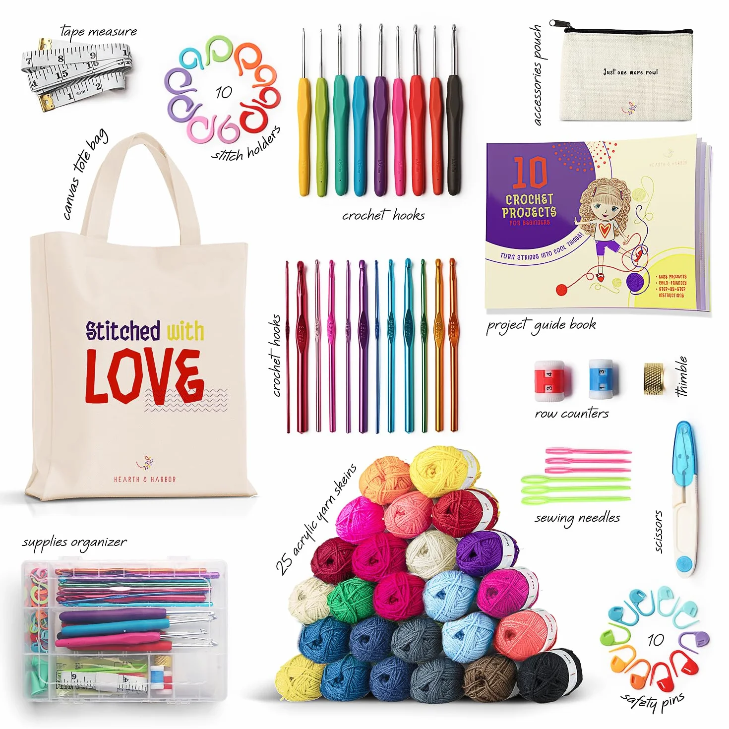 Kit para aprender a hacer ganchillo para principiantes, adultos y niños, juego de 80 piezas con guía paso a paso y libro de proyectos, kit de inicio de ganchillo con hilo y ganchos