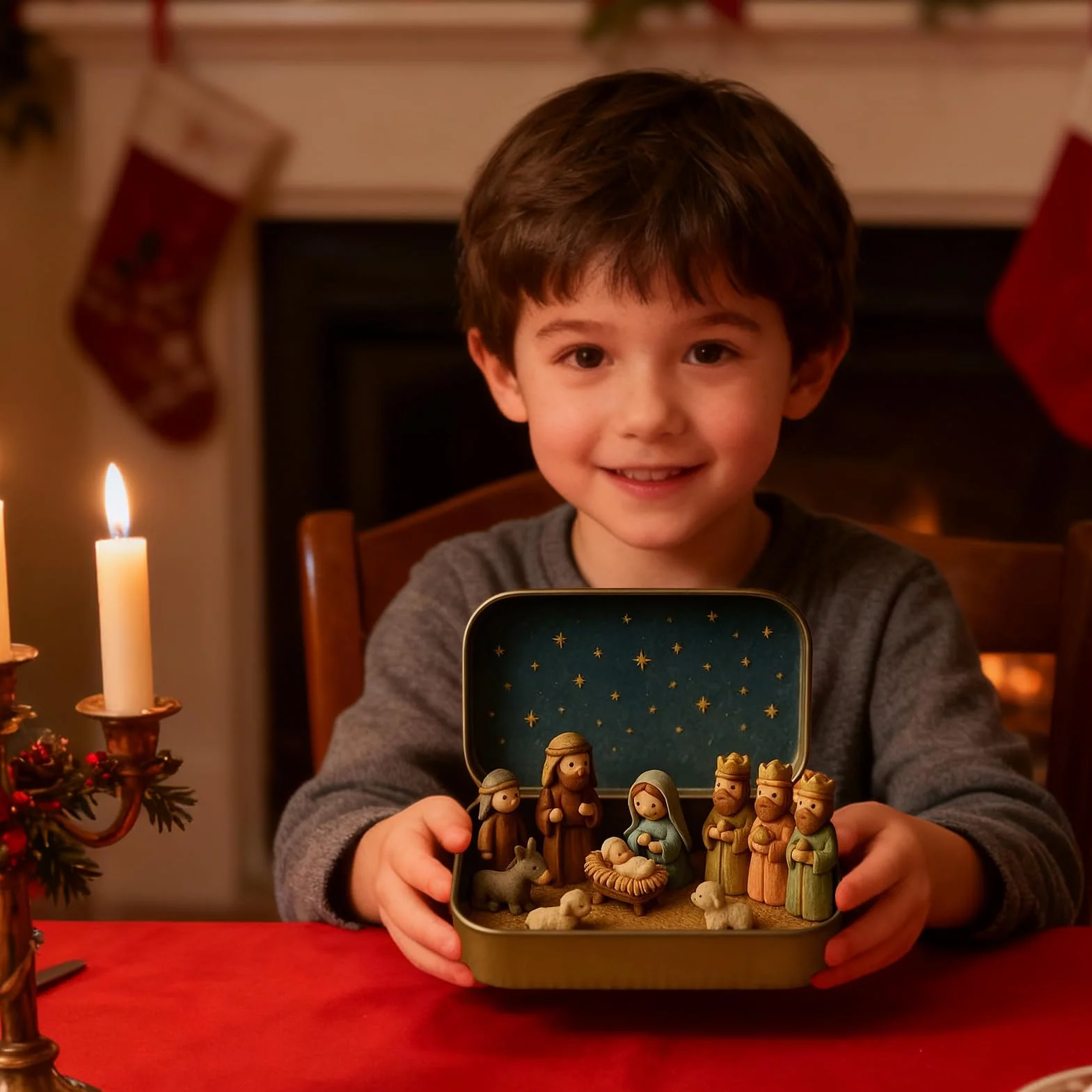 Mini Christmas Nativity Set En Caja Metálica, Belén Portátil De Bolsillo, Figuras Sagrada Familia Hecho A Mano