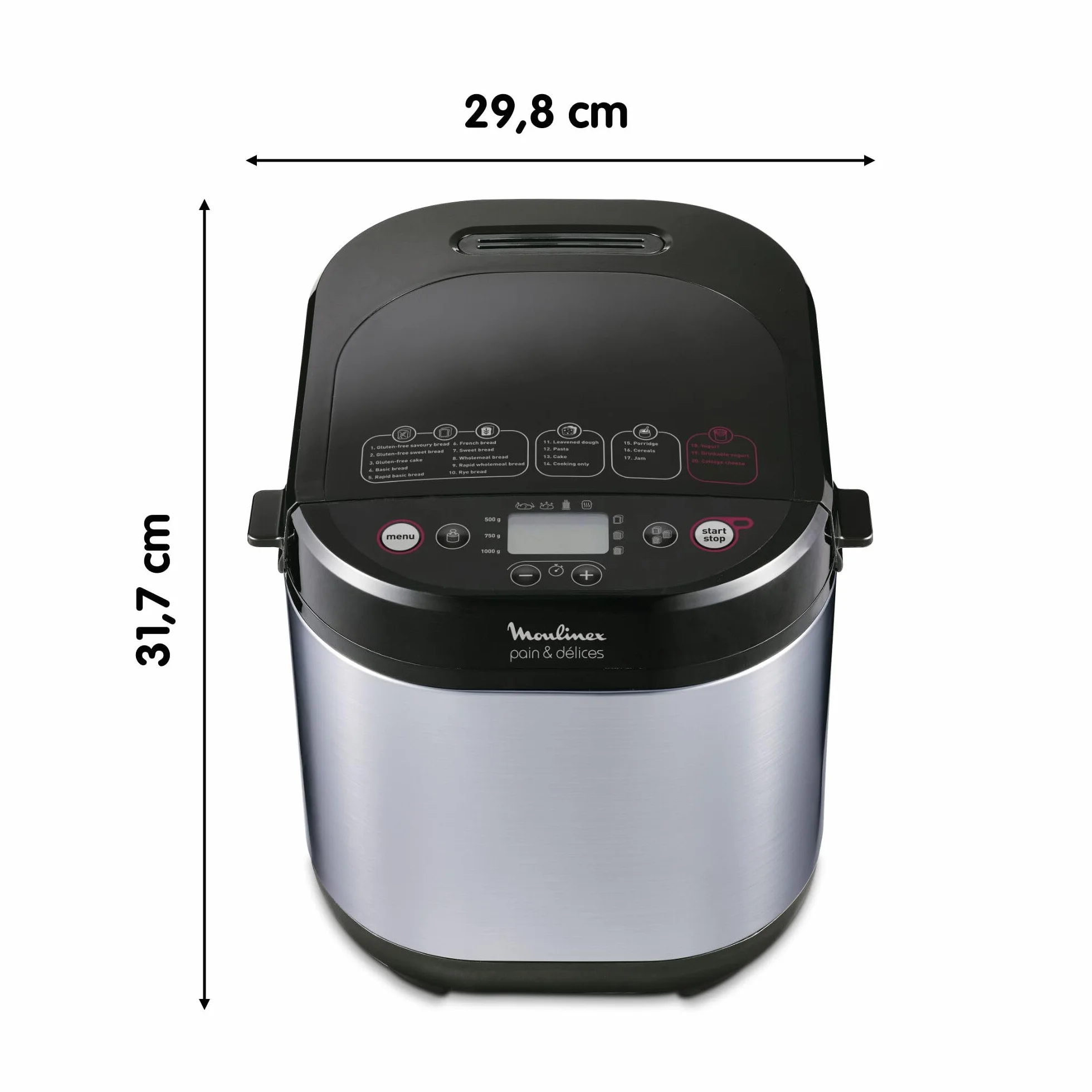 Moulinex Pain & Délices, Panificadora 1 kg, función yogur, pan sin gluten, pan casero, 20 programas automáticos, temporizador de 15h, función mantenimiento de 1h, libro de recetas incluido, OW240E30