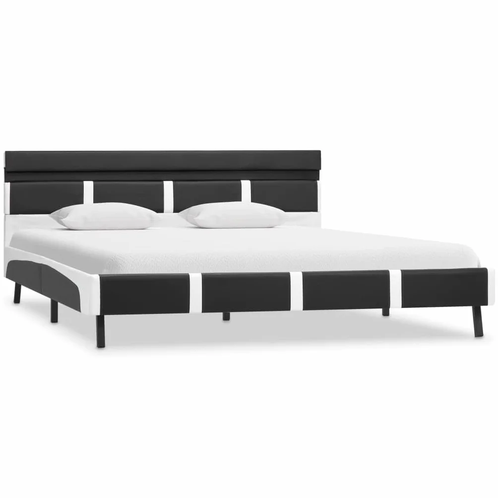 Estructura de cama con LED y piel sintética, 140 x 200 cm, moderna, color gris y blanco, para jóvenes y dormitorios