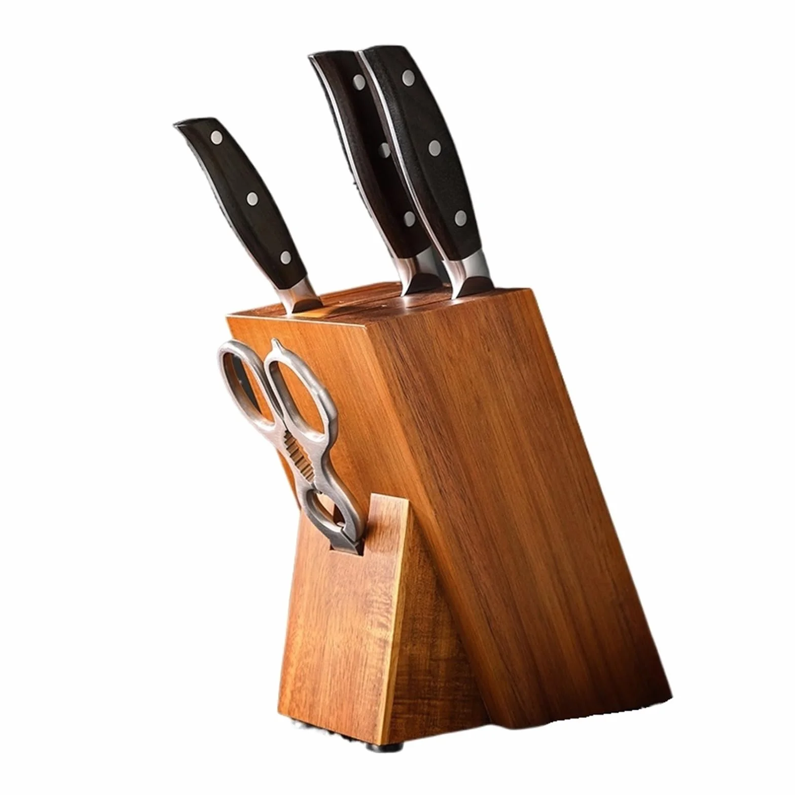 Soporte for cuchillos de madera acacia compatible con XINZUO Arrival, soporte for tijeras, ranura for almacenamiento, herramienta cocina