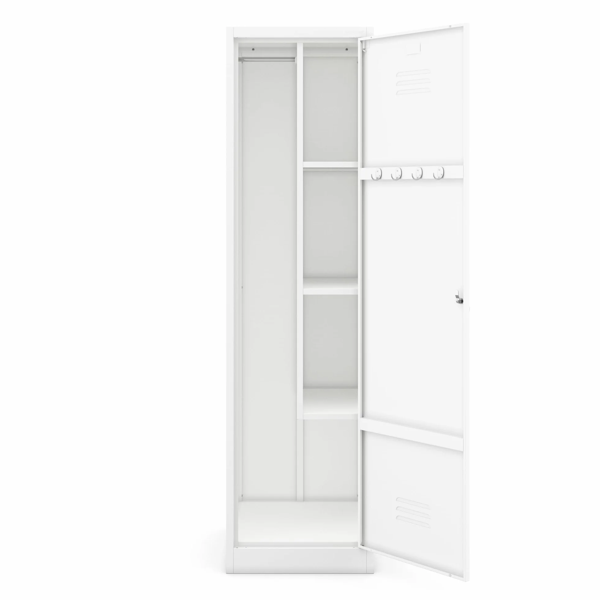 Jan Nowak Agnes - Armario para escobas (Metal, 50 x 185 x 50 cm, Multiusos, con estantes y Barra para Ropa, Cerradura, ventilación, Estrecho, 50 cm de Ancho) (Bianco)