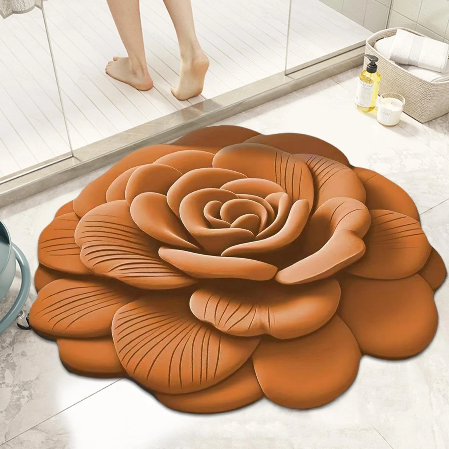 Alfombra De Baño Antideslizante De Felpa Suave Estampado Floral 3D | Felpudo Reutilizable para Entrada Pasillos Puertas