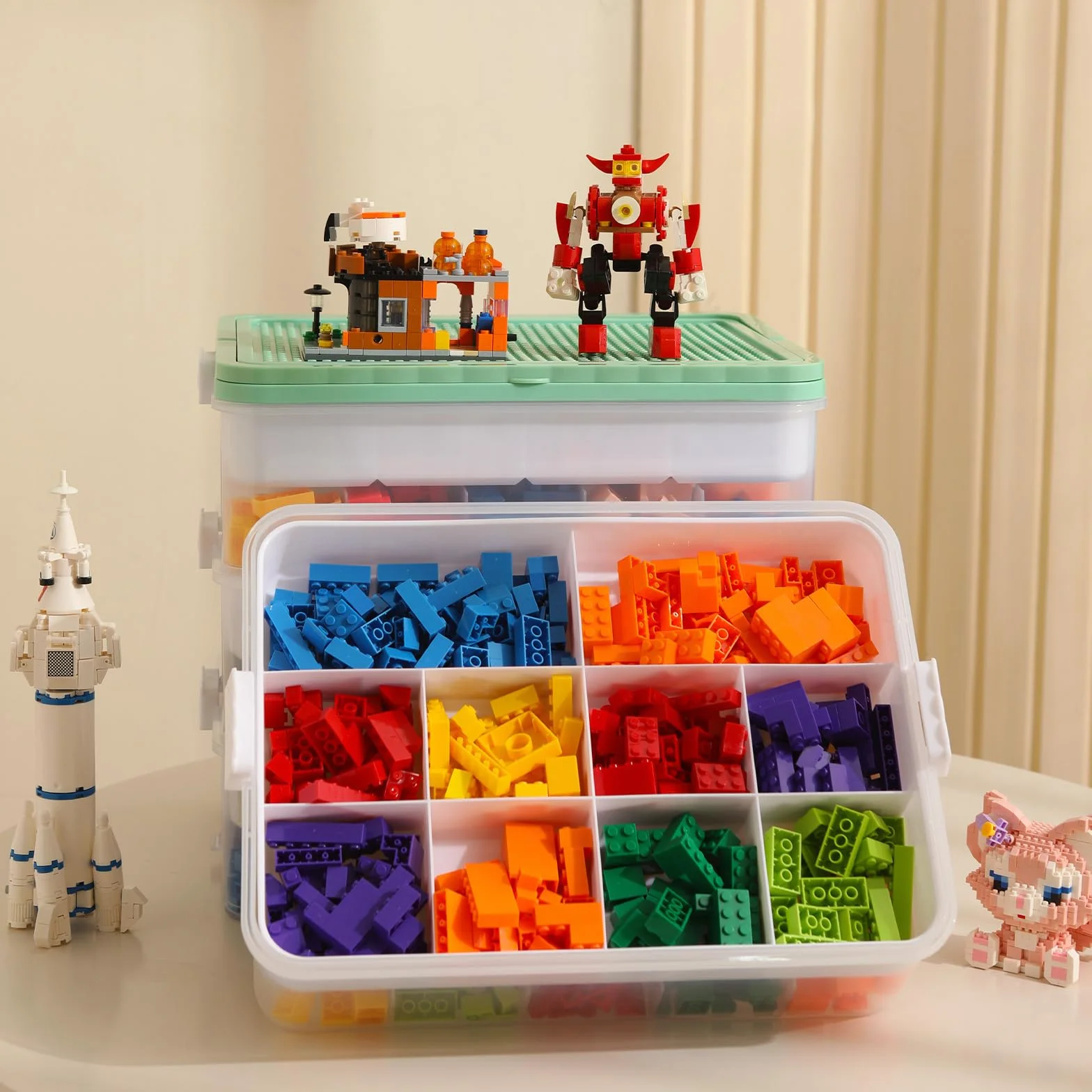 Cajas Almacenaje Lego Organizador Juguetes Transparentes 2 Niveles Bloques Construcción Rompecabezas