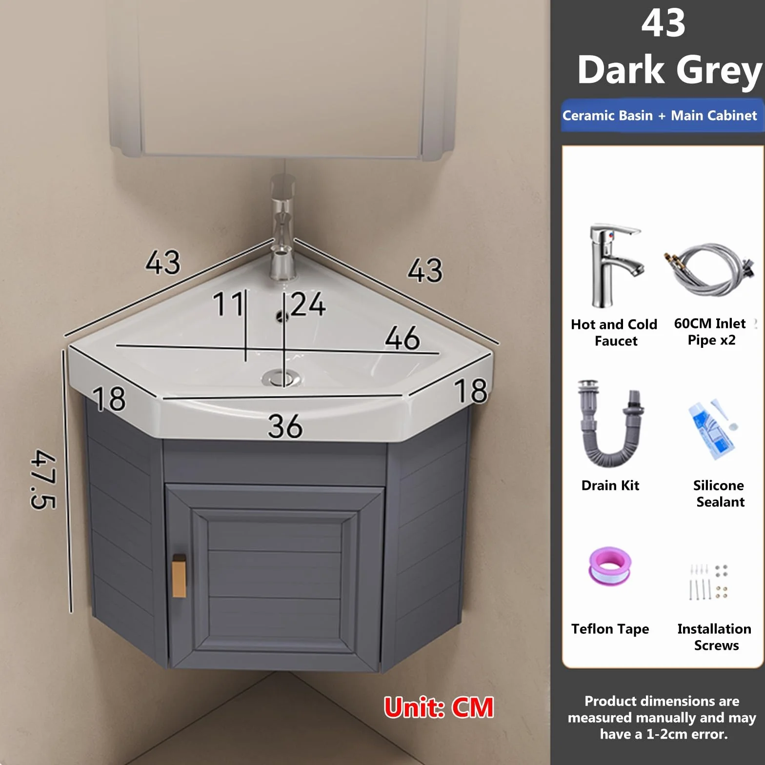 SDdPulse Moderno armario de esquina para baño con diseño de fregadero montado en la pared y grifo de frío y caliente, gran espacio de almacenamiento para espacios pequeños, ideal para la cocina del