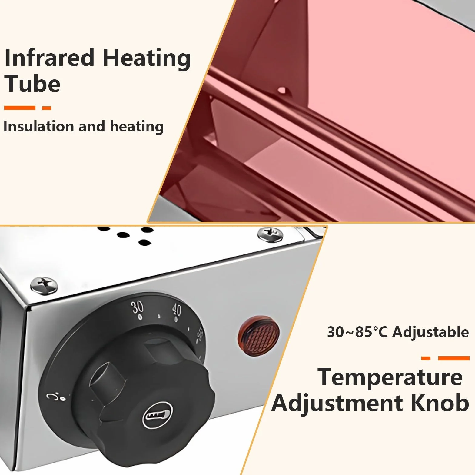 Lámpara de Calor de Alimentos, Suspensión Lampara Calor Cocina Acero Inoxidable, Calentador de Alimentos para Buffets y Hoteles Temperatura Ajustable(2 Piezas, 60cm)
