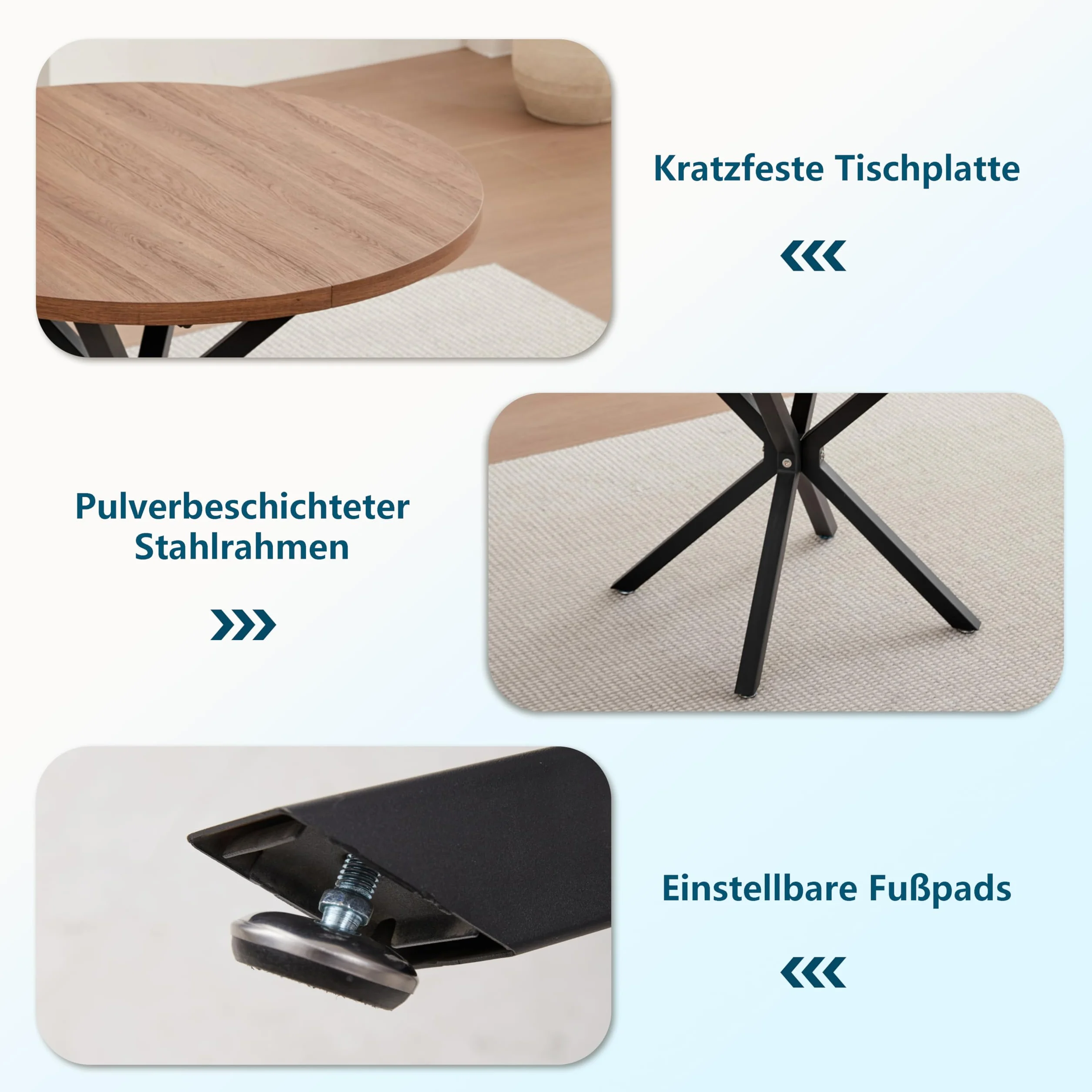 GrandCA HOME Juego de Mesa y Sillas de Comedor, Mesa de Comedor Redonda de 100 CM y 4 Sillas Modernas de Lino, para Comedor, Cocina, Sala de Estar (Oscuro + Gris)